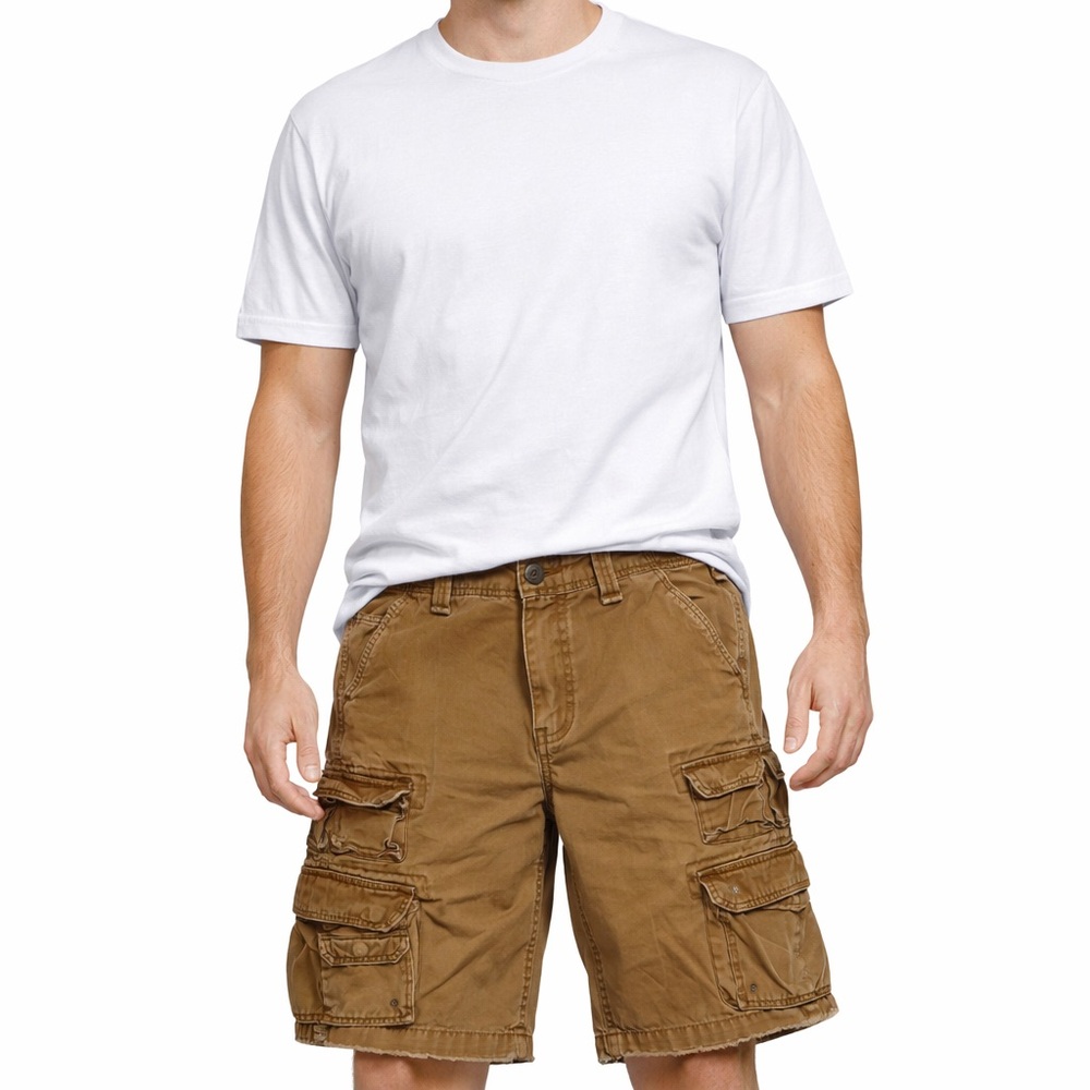 Plugg Mens Shorts Brown Y2K Skater Grunge Baggy Loose Army Military VTG Sz‎ 32